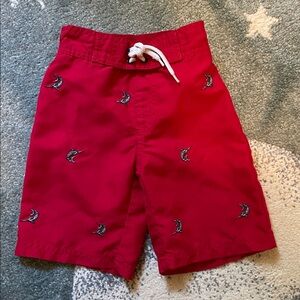 Gymboree red swim trunks with little sharks
